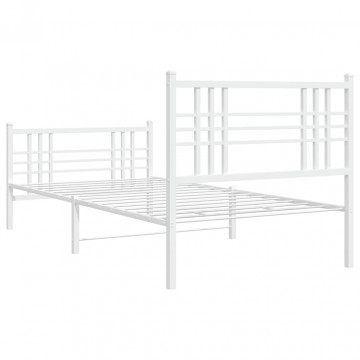 Cadru de pat metalic cu tăblie de cap/picioare, alb, 90x200 cm - Img 5