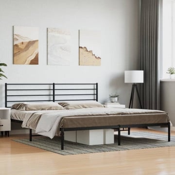 Cadru de pat metalic cu tăblie, negru, 193x203 cm - Img 1