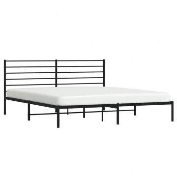 Cadru de pat metalic cu tăblie, negru, 193x203 cm - Img 4