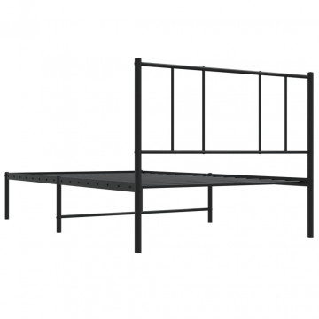 Cadru de pat metalic cu tăblie, negru, 75x190 cm - Img 7