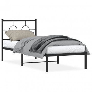 Cadru de pat metalic cu tăblie, negru, 75x190 cm - Img 1