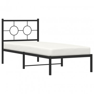 Cadru de pat metalic cu tăblie, negru, 75x190 cm - Img 4