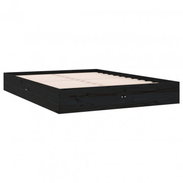 Cadru de pat mic dublu 4FT, negru, 120x190 cm, lemn masiv - Img 4