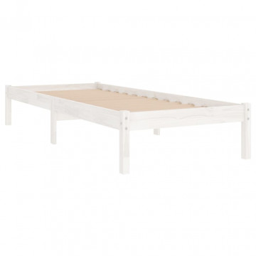 Cadru de pat mic single, alb, 75x190 cm, lemn masiv - Img 3