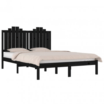 Cadru de pat, negru, 140x190 cm, lemn masiv de pin - Img 3