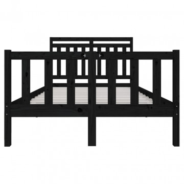 Cadru de pat, negru, 140x200 cm, lemn masiv - Img 4