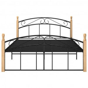 Cadru de pat, negru, 140x200 cm, metal și lemn masiv de stejar - Img 2