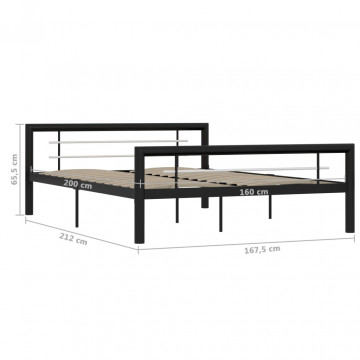 Cadru de pat, negru și alb, 160 x 200 cm, metal - Img 5