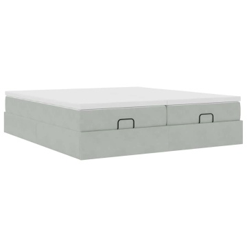 Cadru de pat otoman cu saltele Gri deschis 180x200cm catifea - Img 5