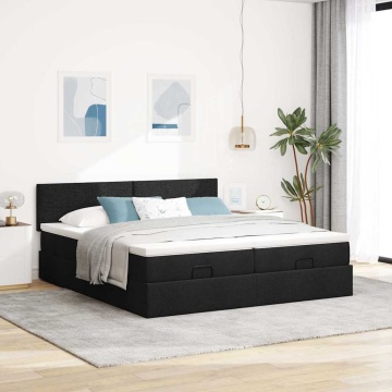 Cadru de pat otoman cu saltele, material negru 180x200cm - Img 3