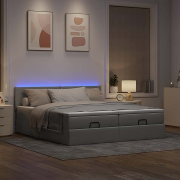 Cadru de pat otoman cu saltele țesătură gri deschis 200x200cm - Img 3