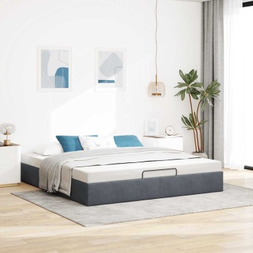 Cadru de pat otoman fără saltea Gri închis 160x200 cm catifea - Img 3