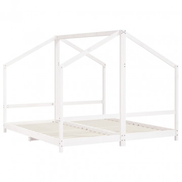 Cadru de pat pentru copii, alb, 2x(90x200)cm, lemn masiv de pin - Img 3