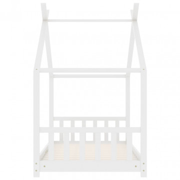 Cadru de pat pentru copii, alb, 70 x 140 cm, lemn masiv de pin - Img 7
