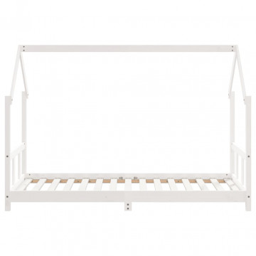 Cadru de pat pentru copii, alb, 90x190 cm, lemn masiv de pin - Img 4