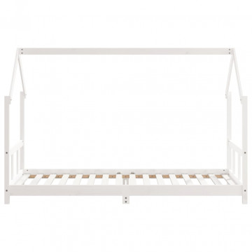 Cadru de pat pentru copii, alb, 90x200 cm, lemn masiv de pin - Img 4