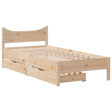 Cadru de pat pentru copii cu sertare, 90x190 cm, lemn masiv pin - Img 2