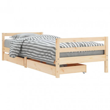 Cadru de pat pentru copii cu sertare, 90x190 cm, lemn masiv pin - Img 2