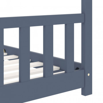 Cadru de pat pentru copii, gri, 90 x 200 cm, lemn masiv de pin - Img 5