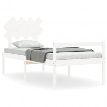Cadru de pat senior cu tăblie, 90x200 cm, alb, lemn masiv - Img 2