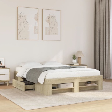 Cadru de pat, stejar sonoma, 140x190 cm, lemn prelucrat - Img 3