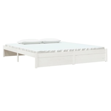 Cadru de pat Super King, alb, 180x200 cm, lemn masiv - Img 3