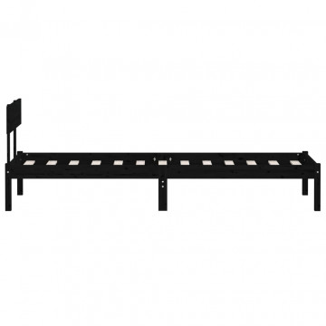 Cadru de pat UK Single, negru, 90x190 cm, lemn masiv de pin - Img 8