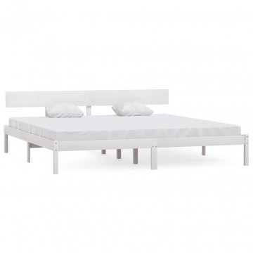 Cadru de pat UK Super King, alb, 180x200 cm, lemn masiv pin - Img 2