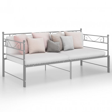 Cadru pat canapea extensibilă, gri, 90x200 cm, metal - Img 1