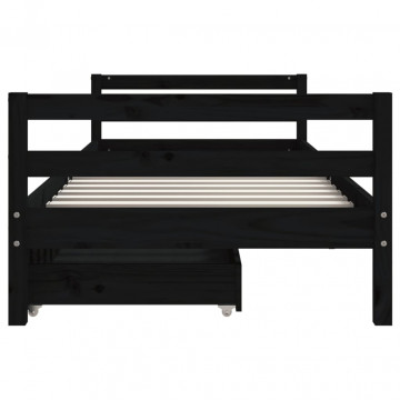 Cadru pat copii cu sertare, negru, 80x200 cm, lemn masiv de pin - Img 8