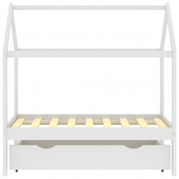Cadru pat copii cu un sertar, alb, 70x140 cm, lemn masiv de pin - Img 3