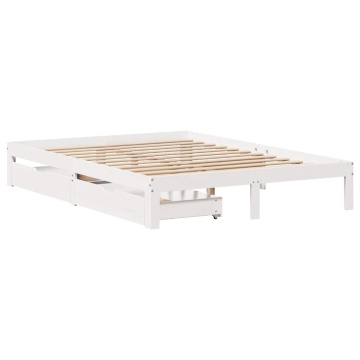 Cadru pat cu sertare, 140x200 cm, alb, lemn masiv pin - Img 3