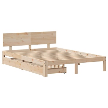 Cadru pat cu sertare, 140x200 cm, lemn masiv pin - Img 3