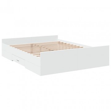Cadru pat cu sertare alb extralucios 150x200 cm, lemn prelucrat - Img 5