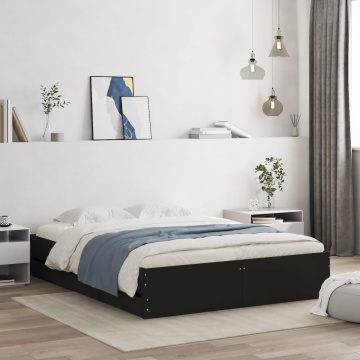 Cadru pat cu sertare negru extralucios 150x200cm lemn prelucrat - Img 1