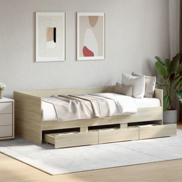 Cadru pat cu sertare, stejar sonoma, 75x190 cm lemn prelucrat - Img 3