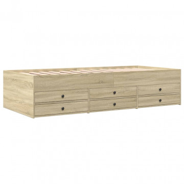 Cadru pat cu sertare, stejar sonoma, 90x200 cm, lemn prelucrat - Img 2