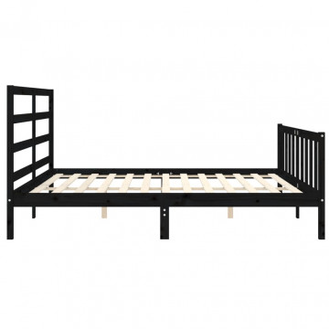 Cadru pat cu tăblie 200x200 cm, negru, lemn masiv - Img 6
