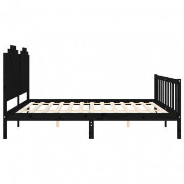 Cadru pat cu tăblie 200x200 cm, negru, lemn masiv - Img 6