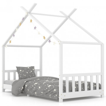 Cadru pat de copii, alb, 90 x 200 cm, lemn masiv de pin - Img 2
