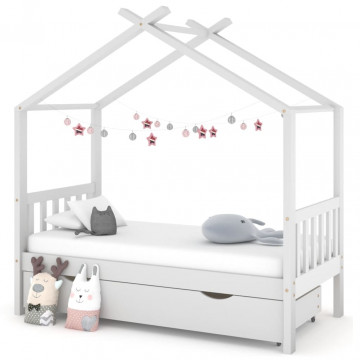 Cadru pat de copii cu un sertar, alb, 80x160 cm, lemn masiv pin - Img 1