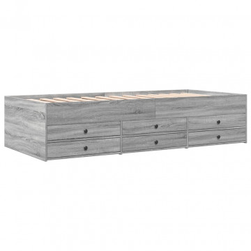 Cadru pat de zi cu sertare gri sonoma 90x200 cm lemn prelucrat - Img 2