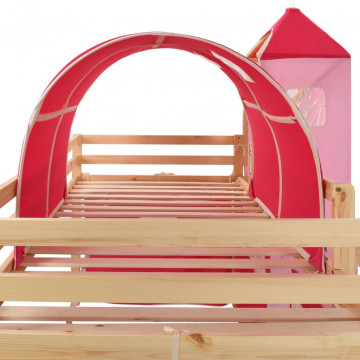 Cadru pat etajat copii cu tobogan & scară 208x230 cm lemn pin - Img 4