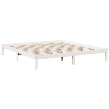 Cadru pat foarte lung fără saltea alb 180x220 cm lemn masiv pin - Img 3
