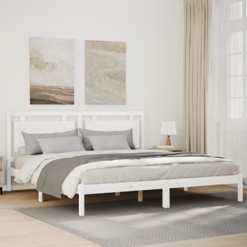 Cadru pat foarte lung fără saltea, alb, 200x220 cm lemn masiv - Img 1