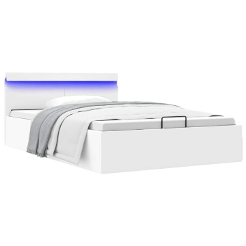Cadru pat hidraulic cu ladă LED alb 120x200 cm piele ecologică - Img 1