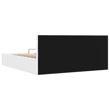 Cadru pat hidraulic cu ladă LED alb 160x200 cm, piele ecologică - Img 7