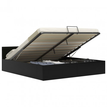 Cadru pat hidraulic cu ladă LED negru 160x200cm piele ecologică - Img 2