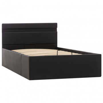 Cadru pat hidraulic cu ladă LED negru 90x200 cm piele ecologică - Img 4