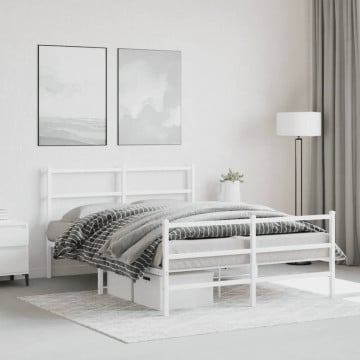 Cadru pat metalic cu tăblie de cap/picioare , alb, 140x200 cm - Img 3
